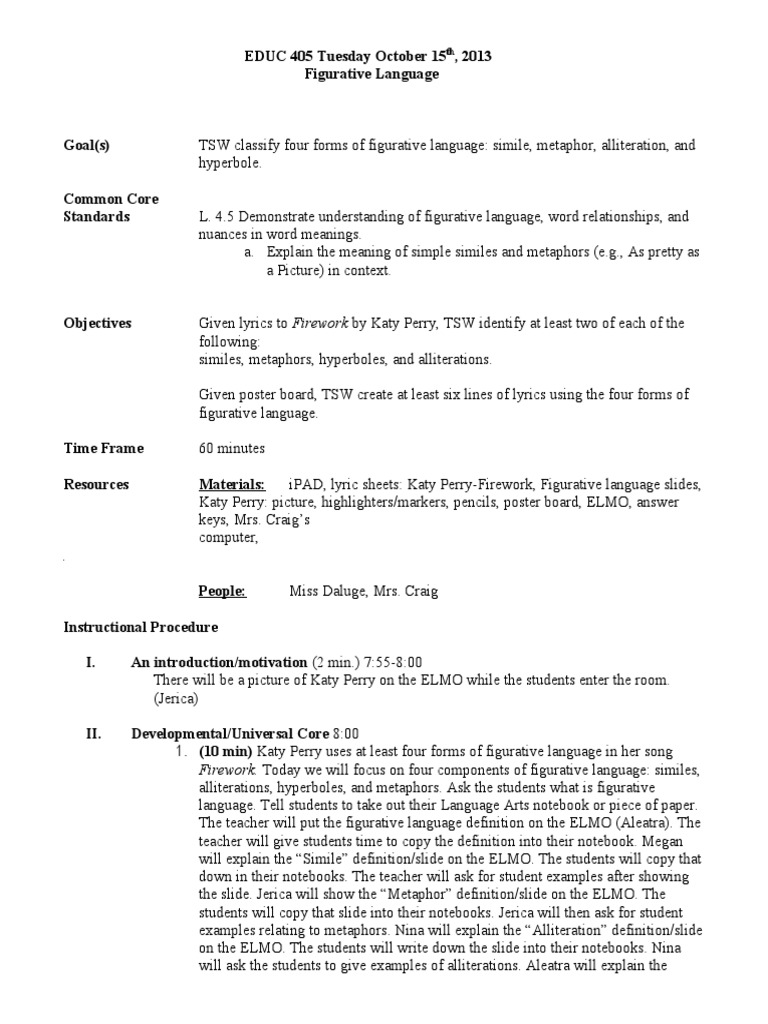 Figurative Language Lesson Plan | PDF | Linguistics | Human Communication