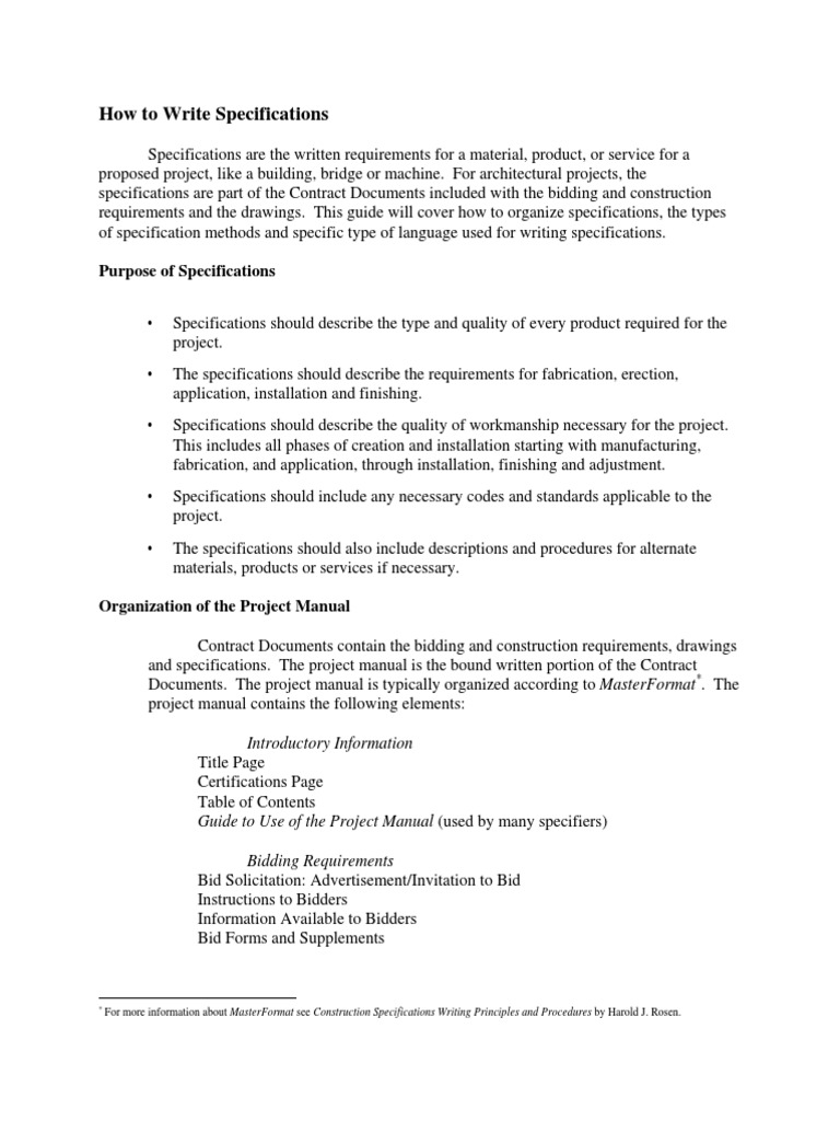 How To Write Specifications Specification Technical Standard Industries