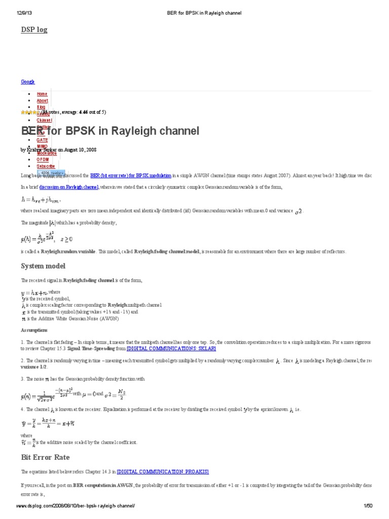 BER For BPSK in Rayleigh Channel | PDF | Orthogonal Frequency Division ...