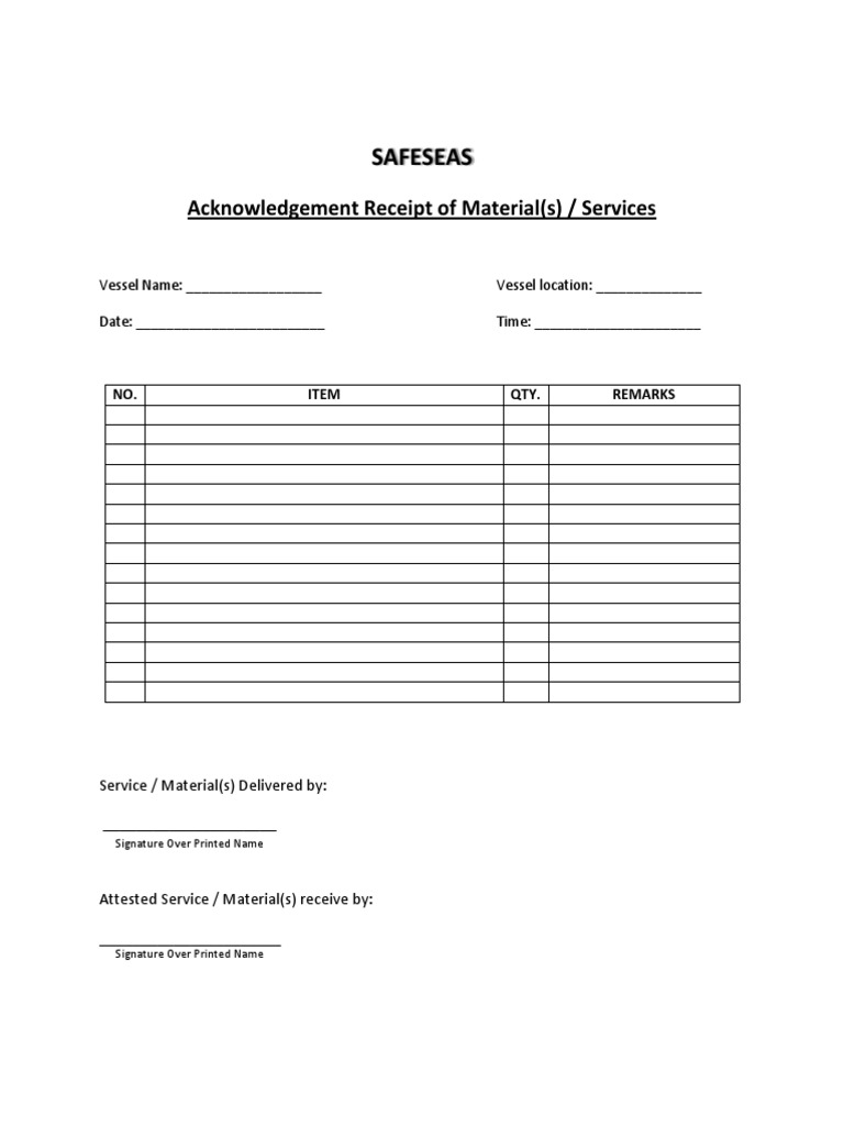 Acknowledgement Receipt of Material | PDF