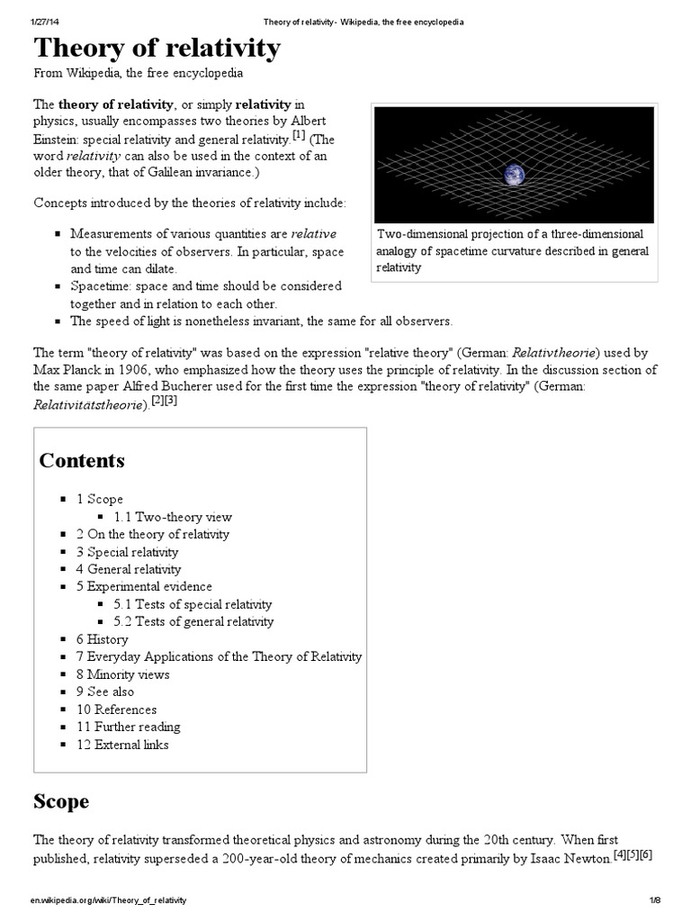 Theory of Relativity - Wikipedia, The Free Encyclopedia PDF | PDF ...