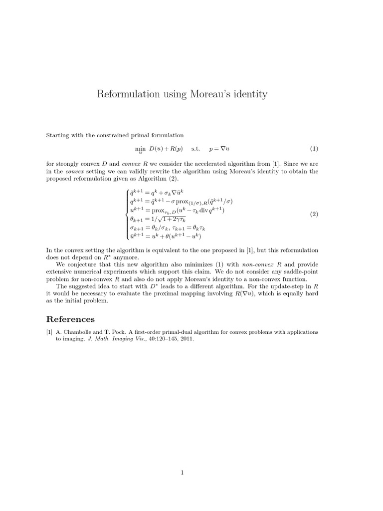 Convex Reformulation via Moreau's Identity | PDF | Science & Mathematics