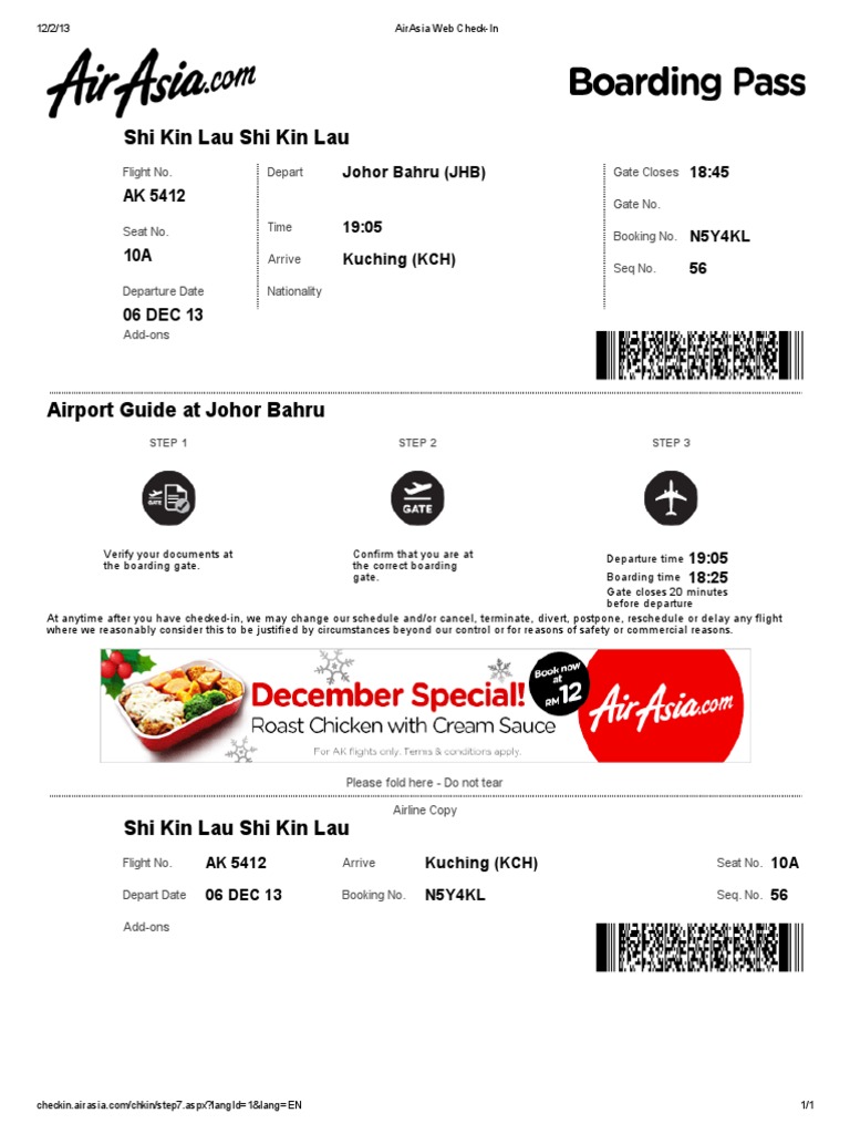 AirAsia Flight AK 5412 Check-In Details | PDF