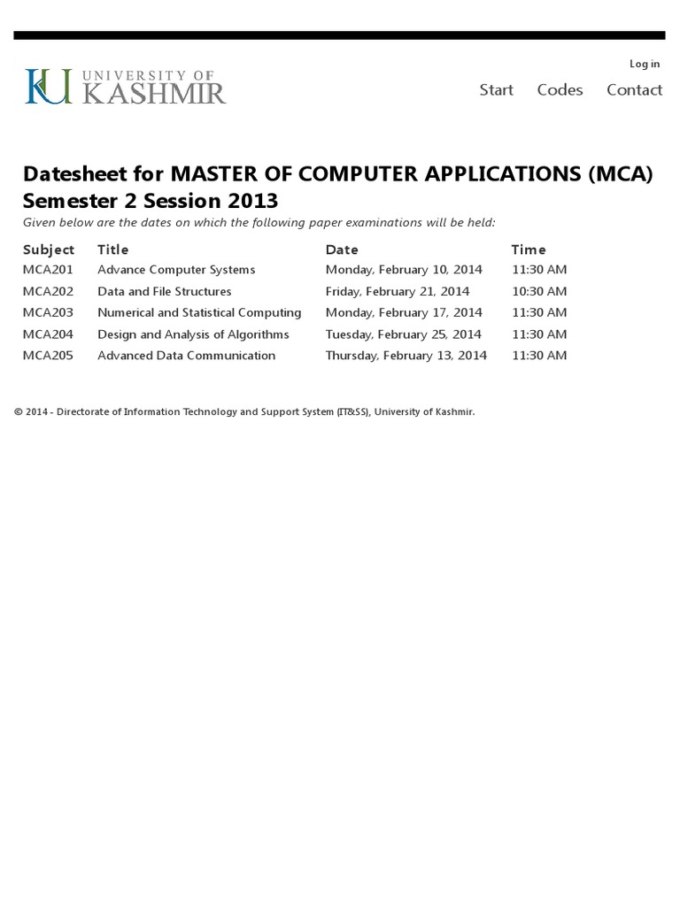 MCA Semester 2 Exam Dates 2014 | PDF | Art | Computers