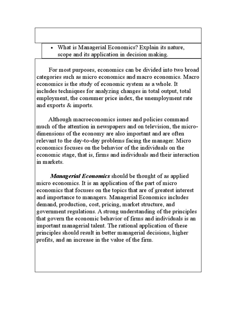 What Is Managerial Economics? Explain Its Nature, Scope and Its PDF