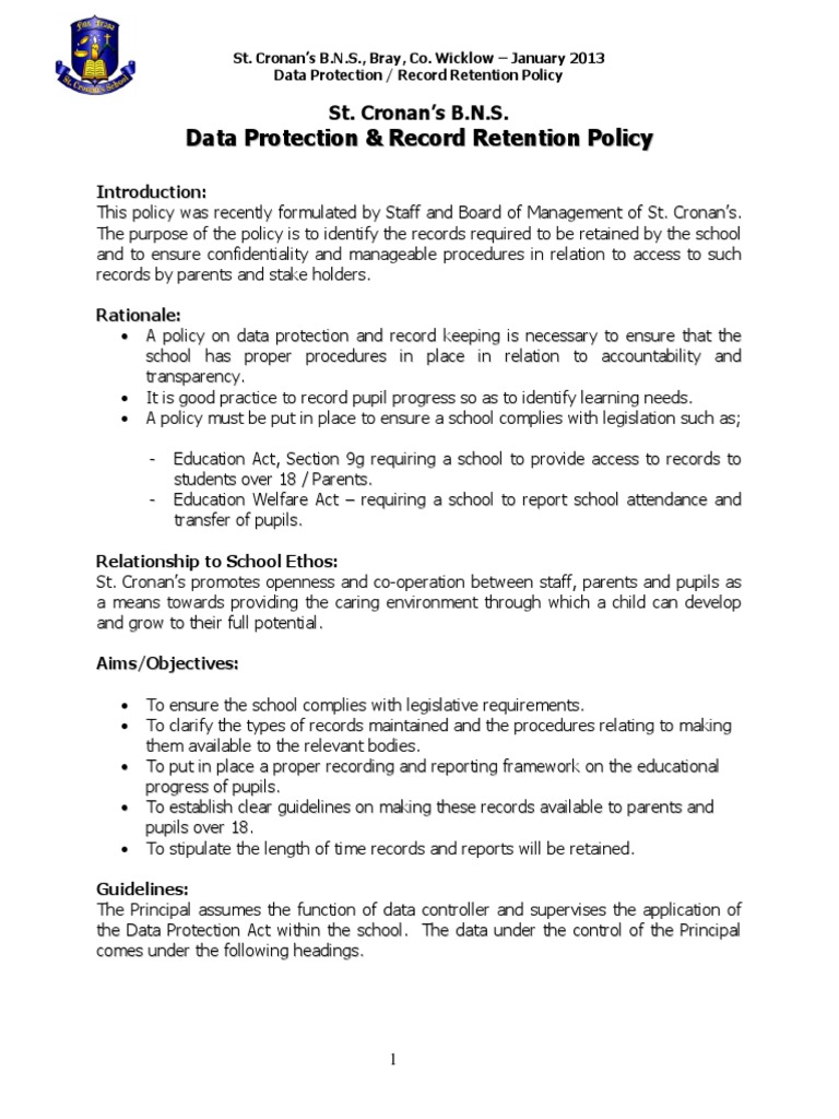 Data Protection & Record Retention Policy | PDF | Information Privacy ...