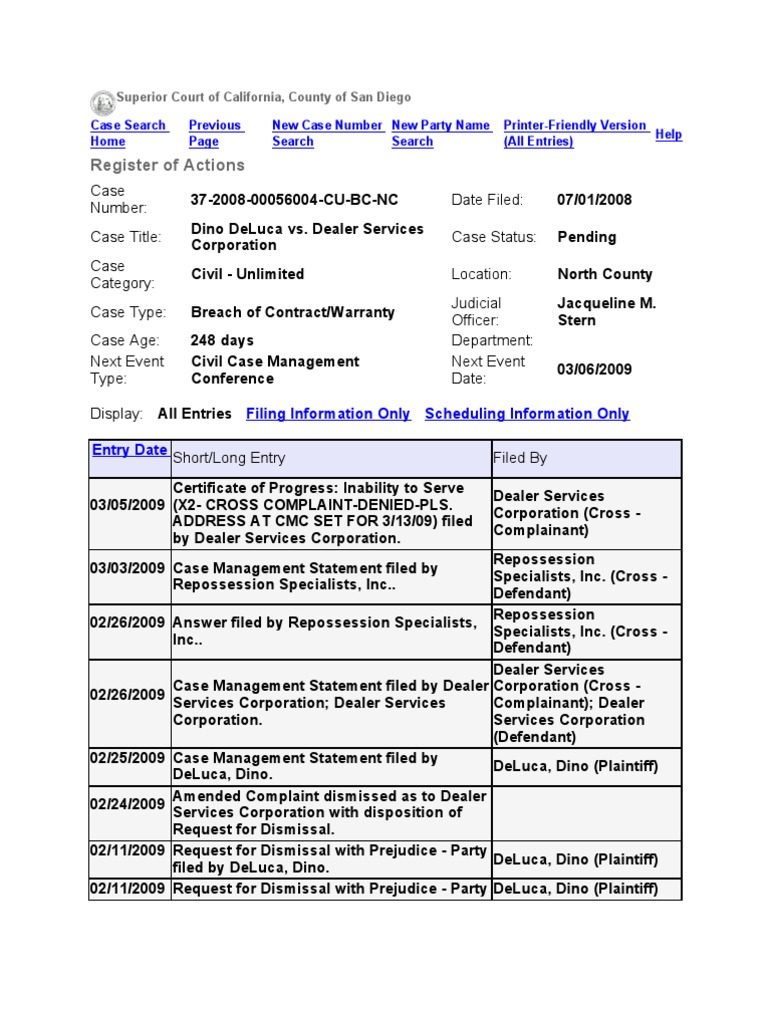 Superior Court of California, County of San Diego Case Search