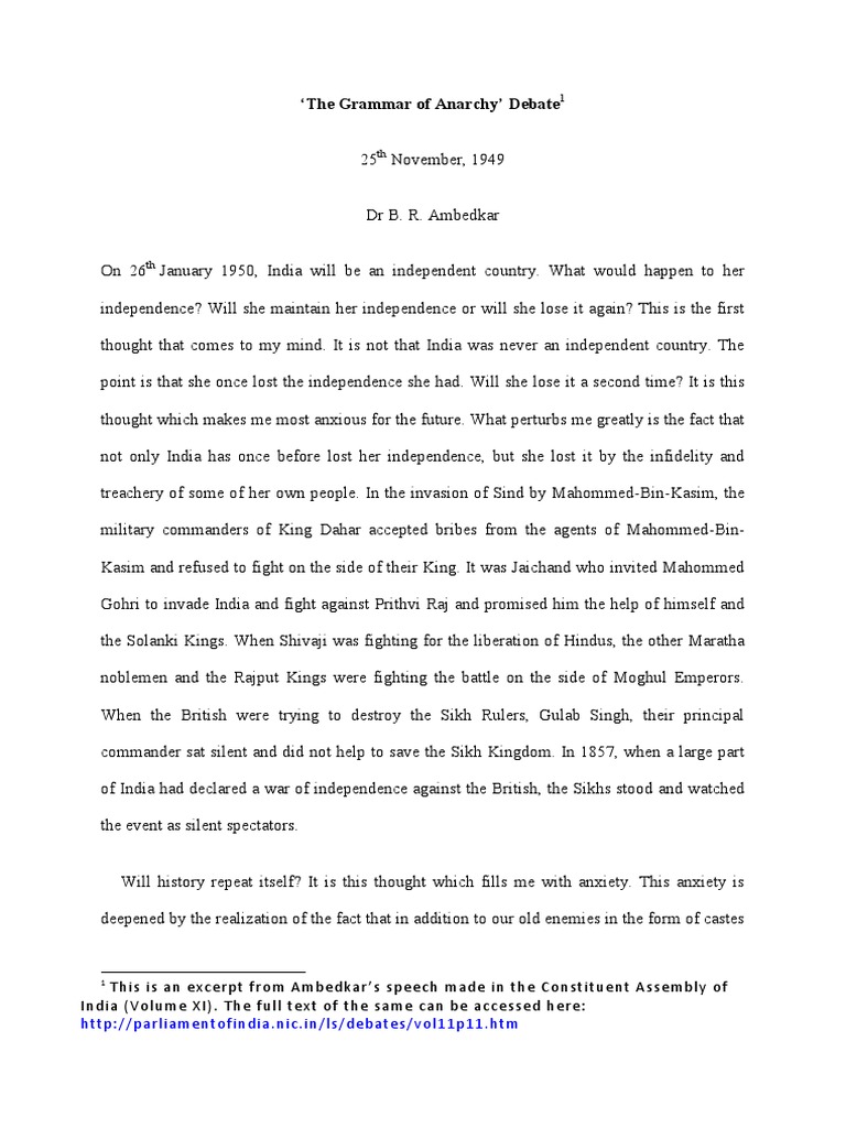 The Grammar of Anarchy Debate - DR B.R. Ambedkar | PDF | Episcopal