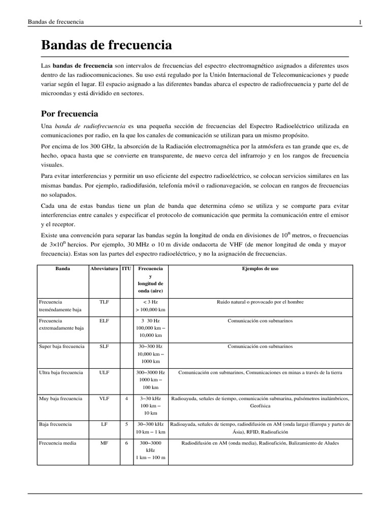 Bandas de Frecuencia en Radiocomunicaciones | PDF | Espectro de radio ...