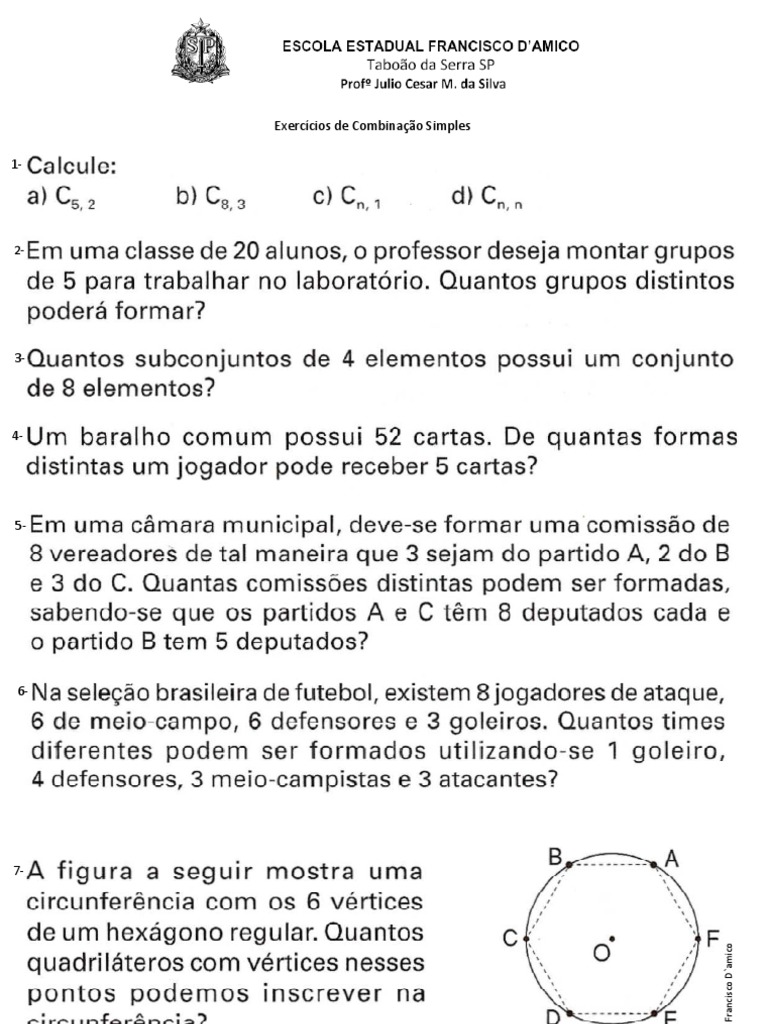 Combinação Simples Exercícios | PDF