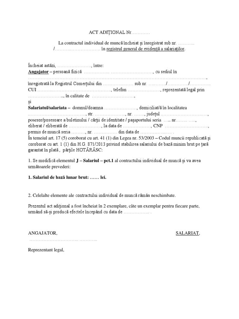 Act Aditional Modificare Contract Individual de Munca | PDF