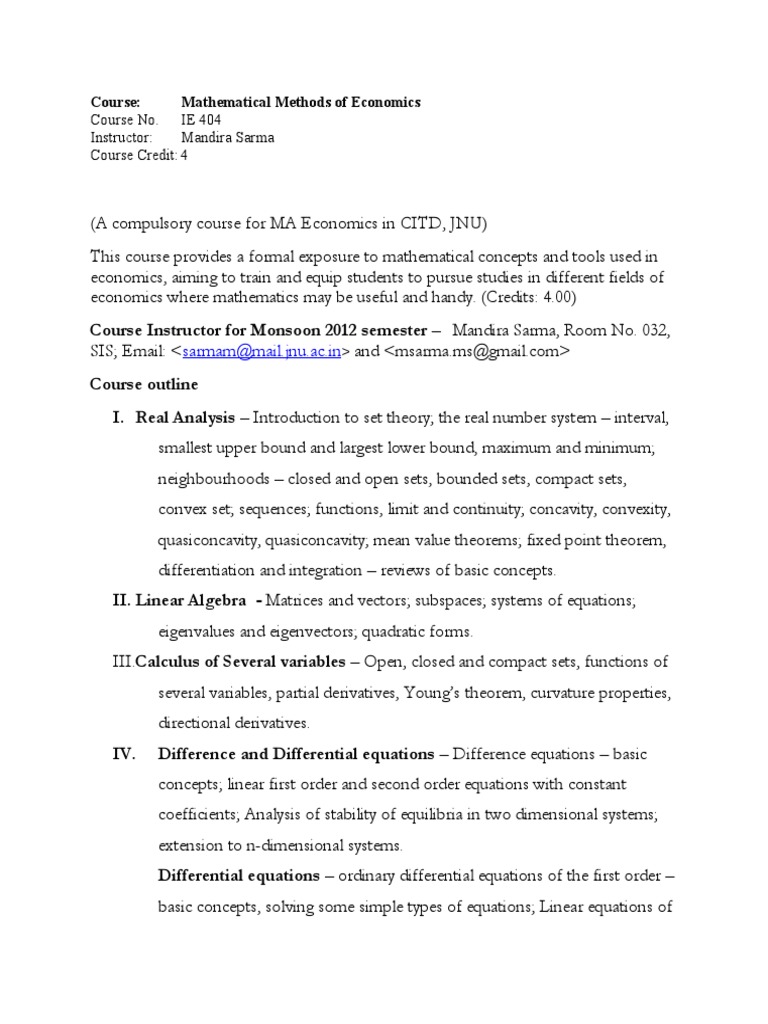 Mathematical Methods in Economics Course | PDF | Ordinary Differential ...