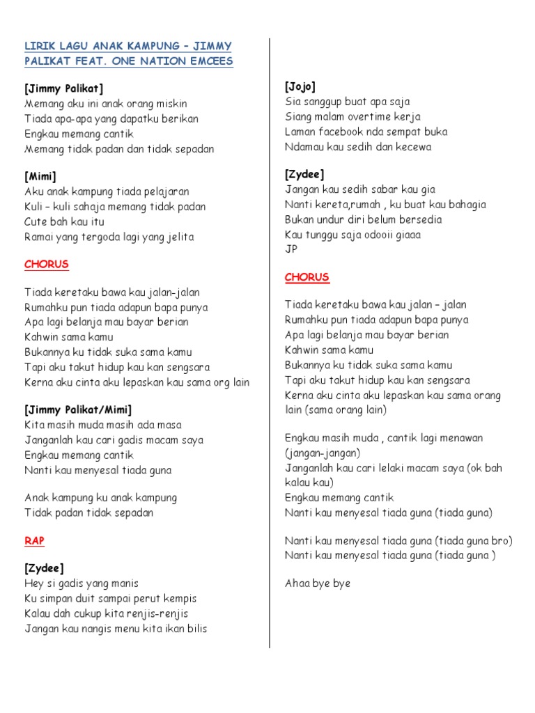 Lirik Lagu Anak Kampung Pdf