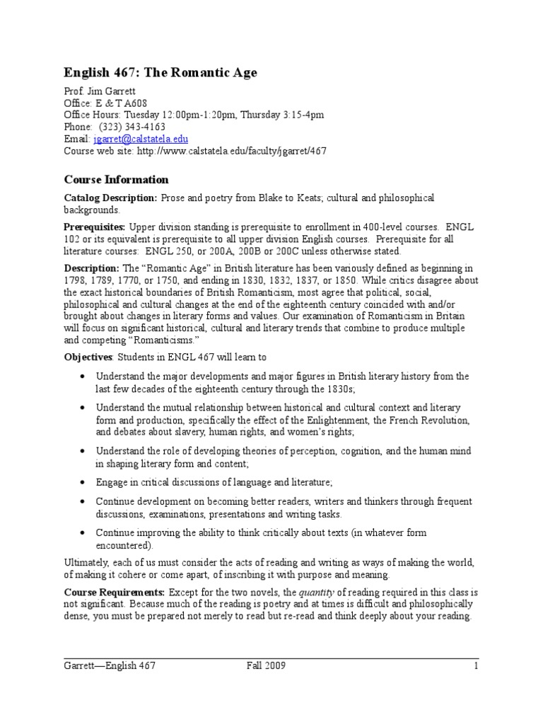 English 467: Romantic Age Overview | PDF | Samuel Taylor Coleridge ...