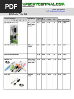 Wholesale Vape Starter Kits Pricing | PDF