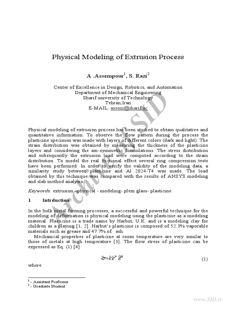 Physical Modeling of Extrusion Process | PDF | Deformation (Mechanics ...