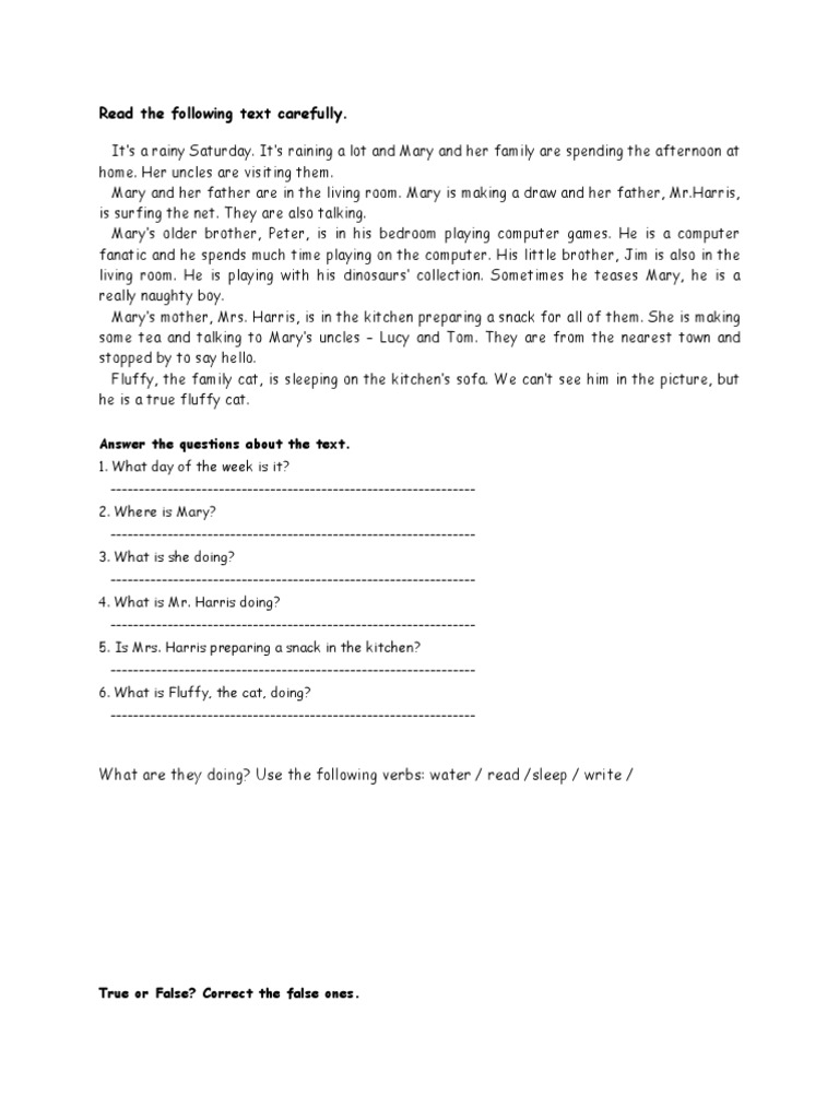 Reading Comprehension Present Continuous
