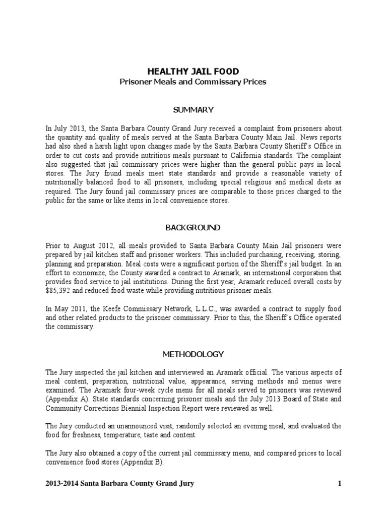 Jail Food PDF Prison Nutrition