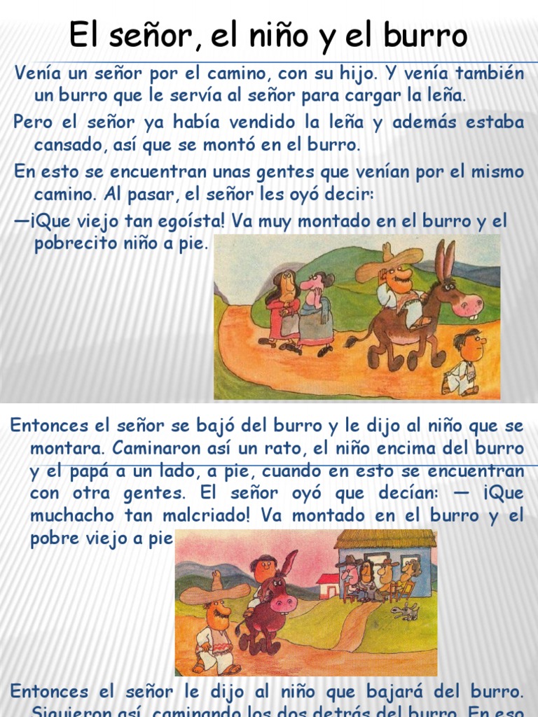 El niño, el burro y el señor: fábula | PDF