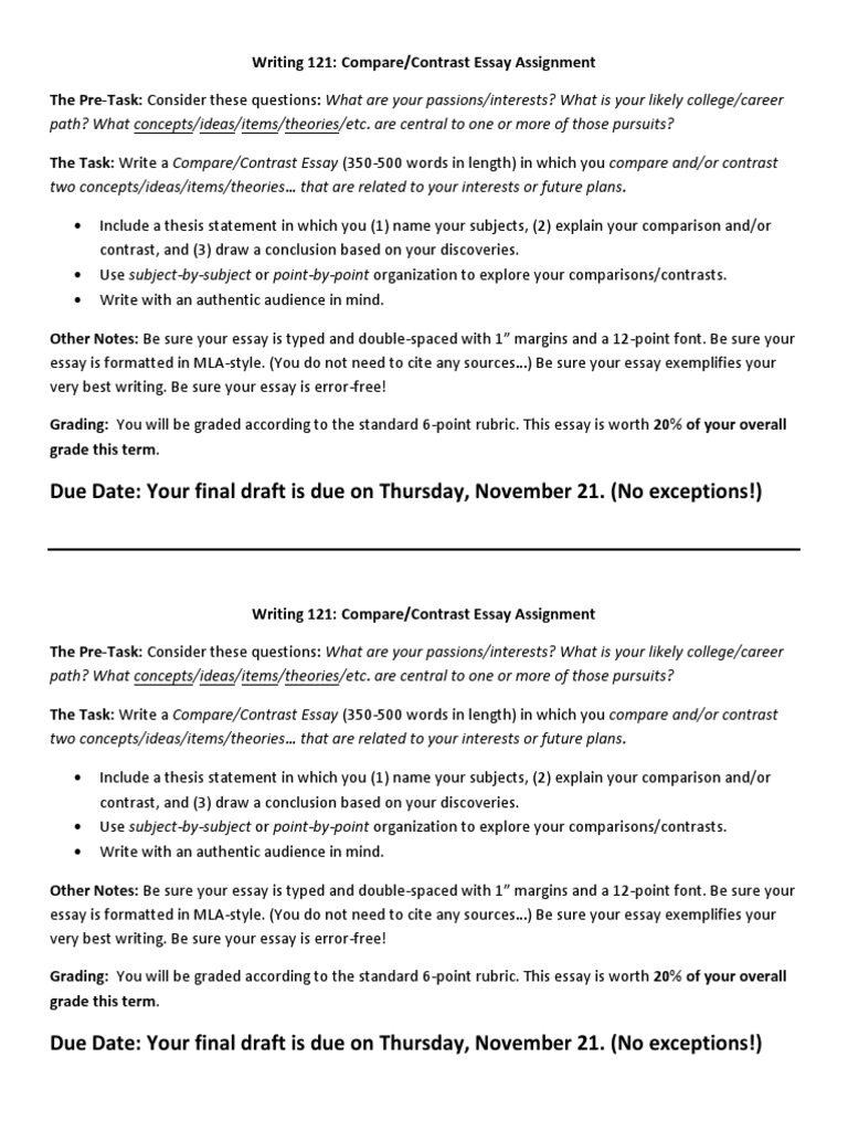 Compare-contrast Essay Assignment Pdf