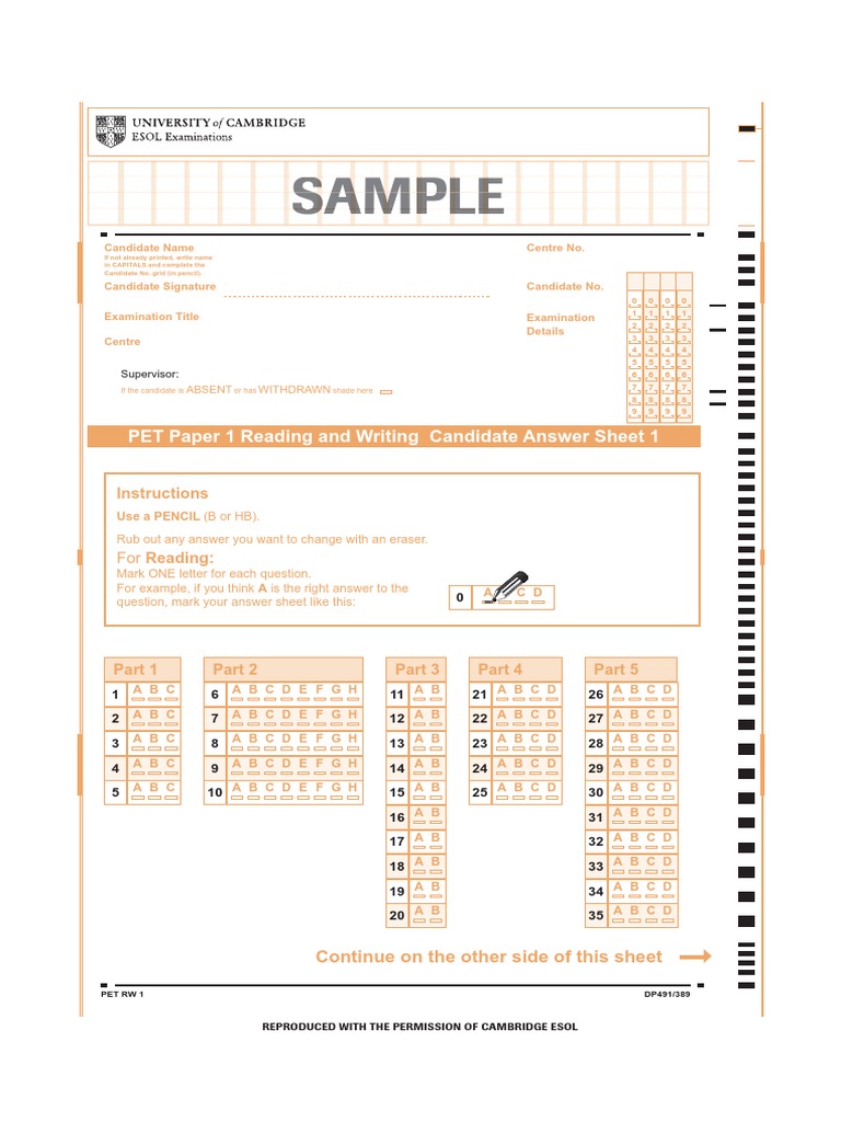 CompletePET TEST CandidateAnswerSheets | Semiotics ...
