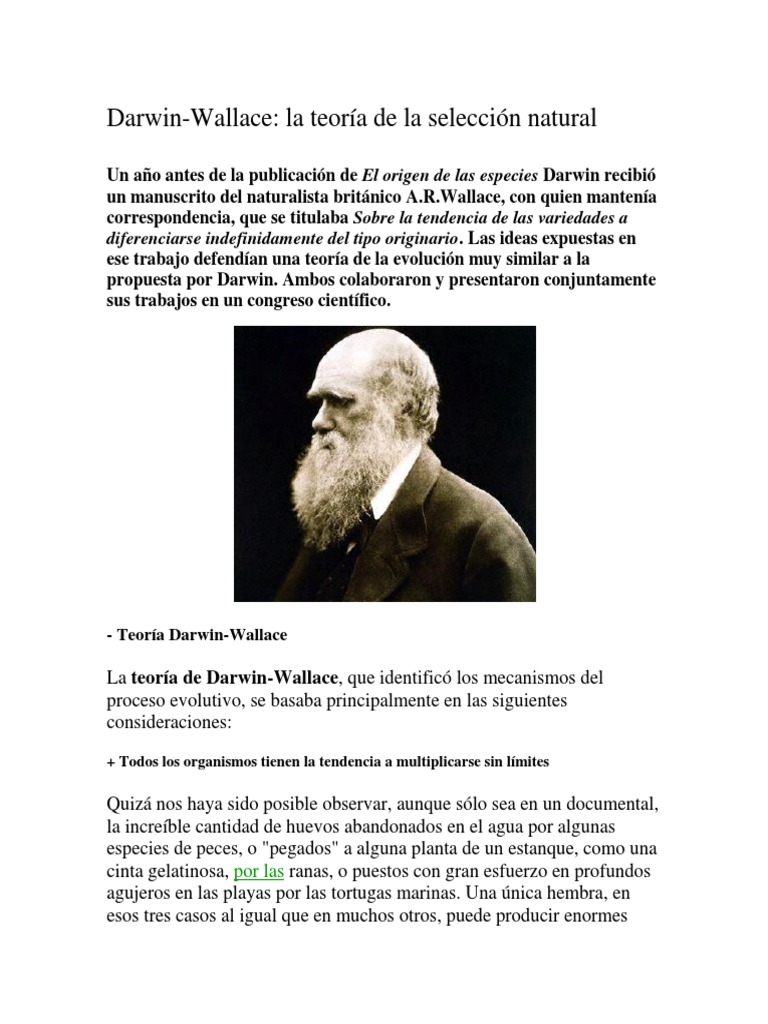 La teoría de la selección natural de Darwin y Wallace | PDF | Seleccion ...