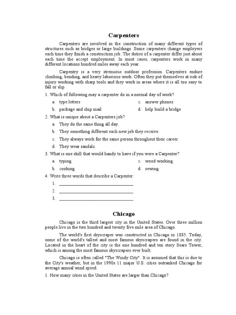 Descriptive text worksheet | Dances | Carpentry