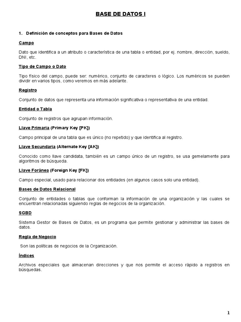 Introducción A La Base de Datos | PDF | Tabla (base de datos) | Bases ...