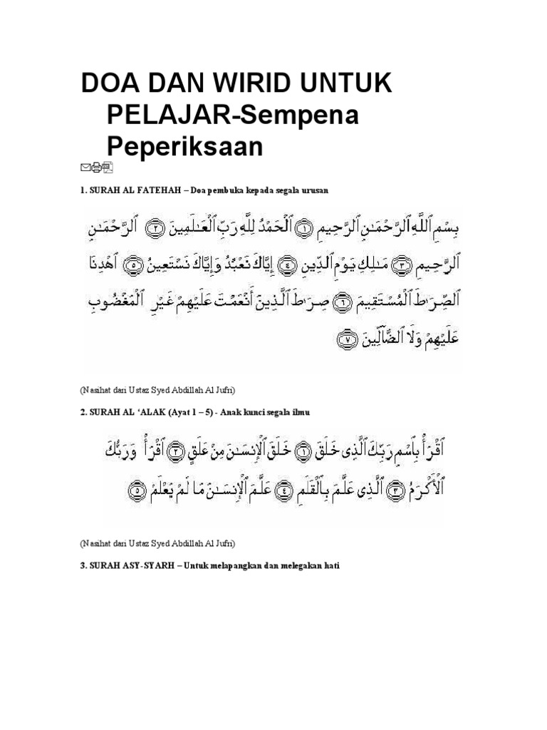 Doa Dan Wirid Untuk Pelajar Pdf