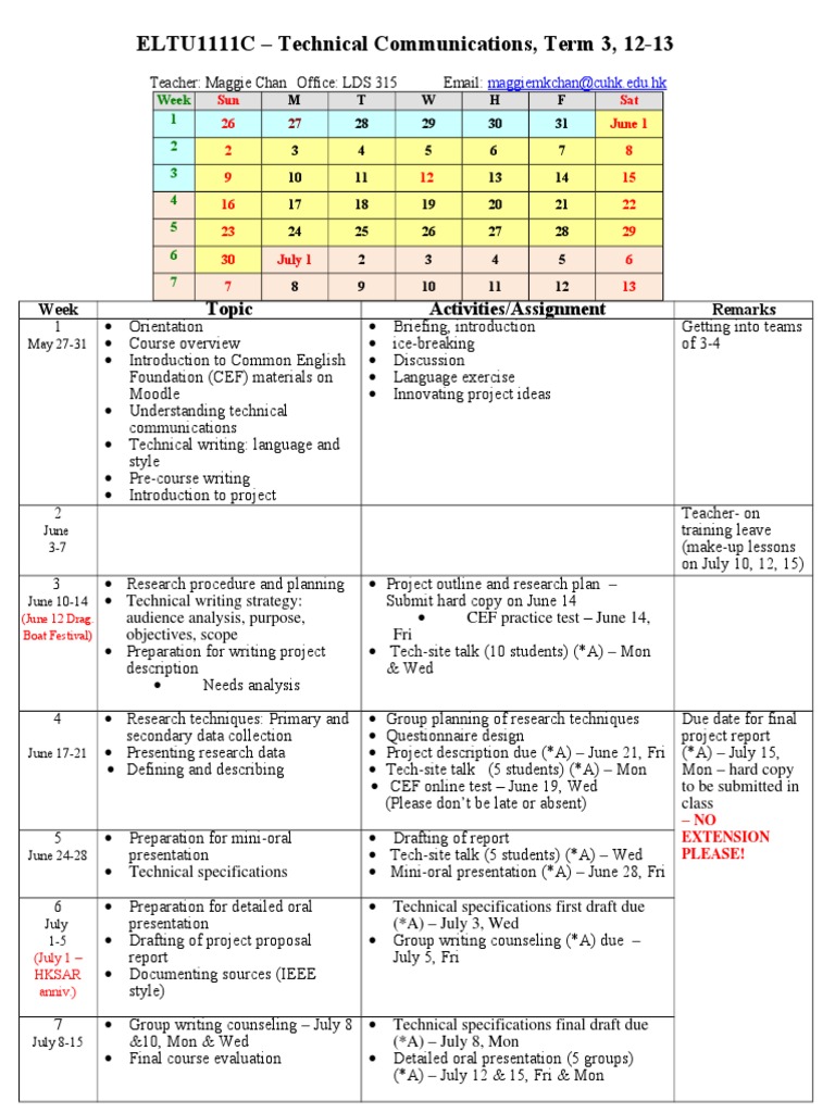 ELTU1111C Technical Communications Schedule | PDF | Technical ...