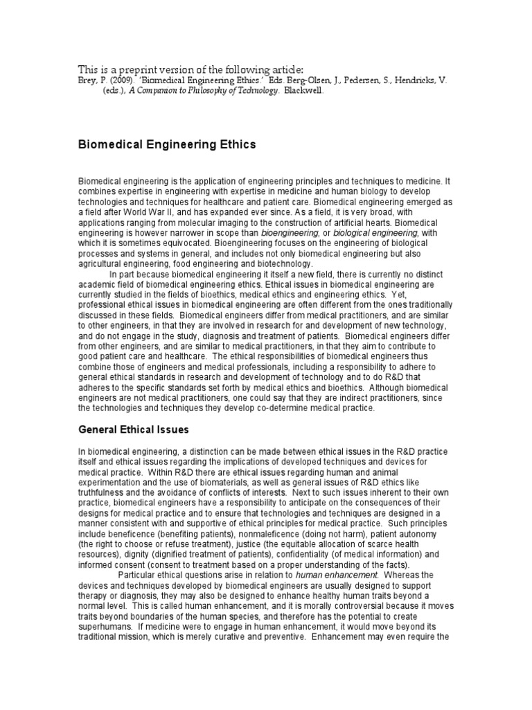 Biomedical Engineering Ethics Overview | PDF | Biomedical Engineering ...