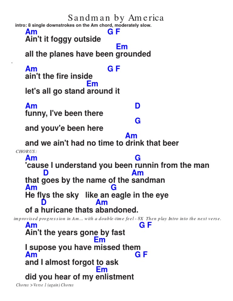 Sandman Chords America