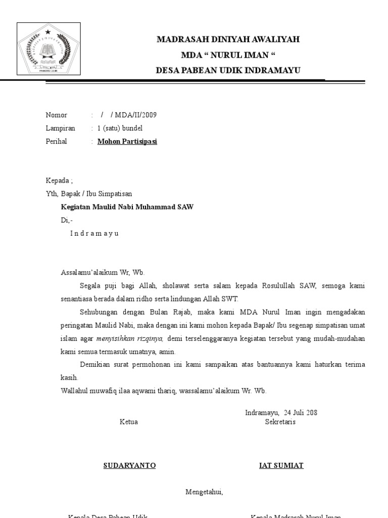 Contoh Surat Permohonan Bantuan Untuk Israk Miraj