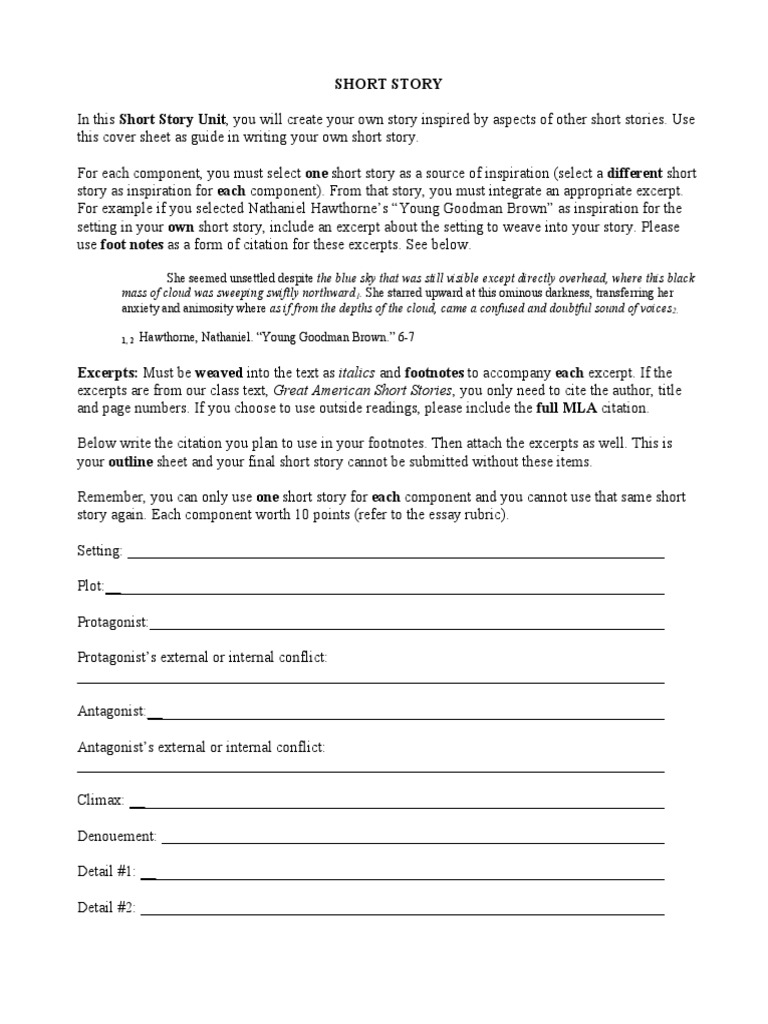 Short Story Cover Sheet | PDF