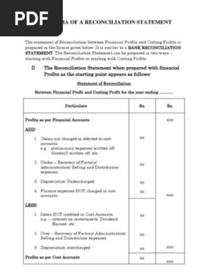 proforma of a reconciliation statement pdf expense debits and credits audit report 2017