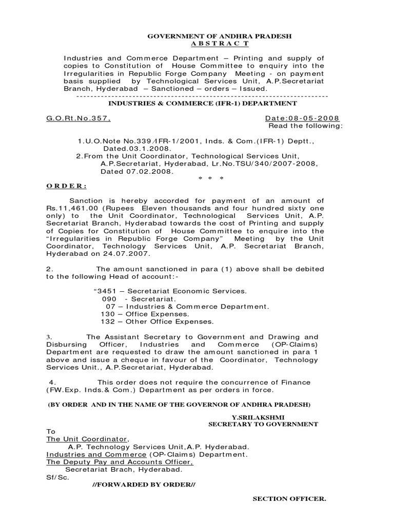 G.O.Rt.No.357 Payment Sanction Order | PDF