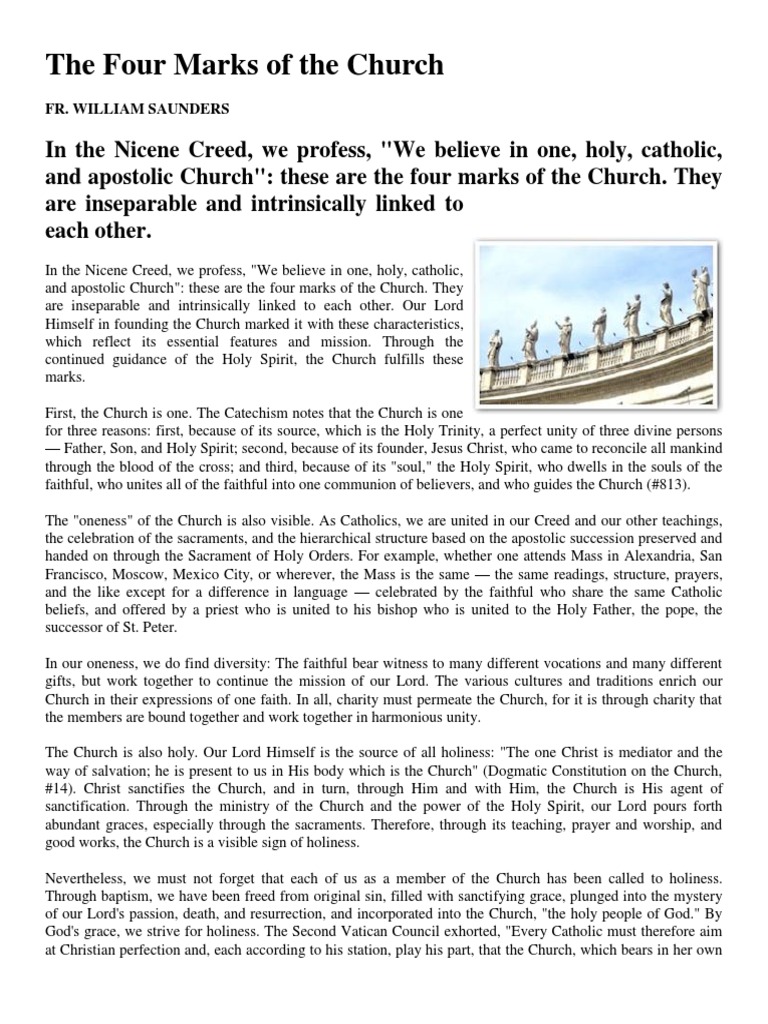 The Four Marks of The Church PDF Catholic Church Eucharist