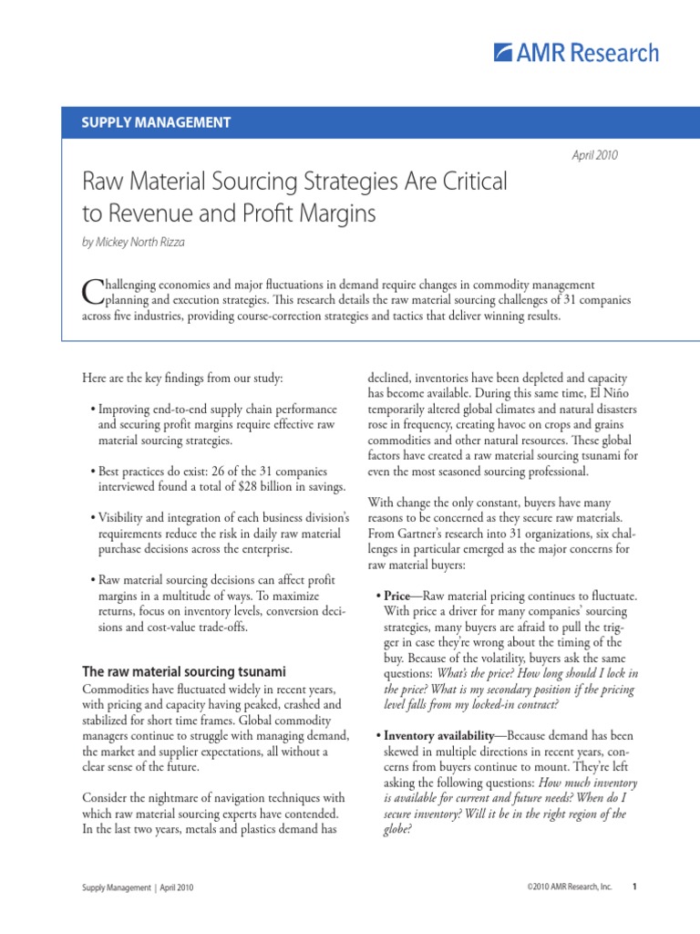 Raw Materials Analyst Report Supply Chain Procurement