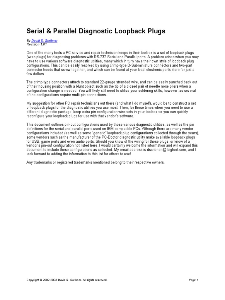 SerialParallel Loopback Plugs PDF Electrical Connector Office