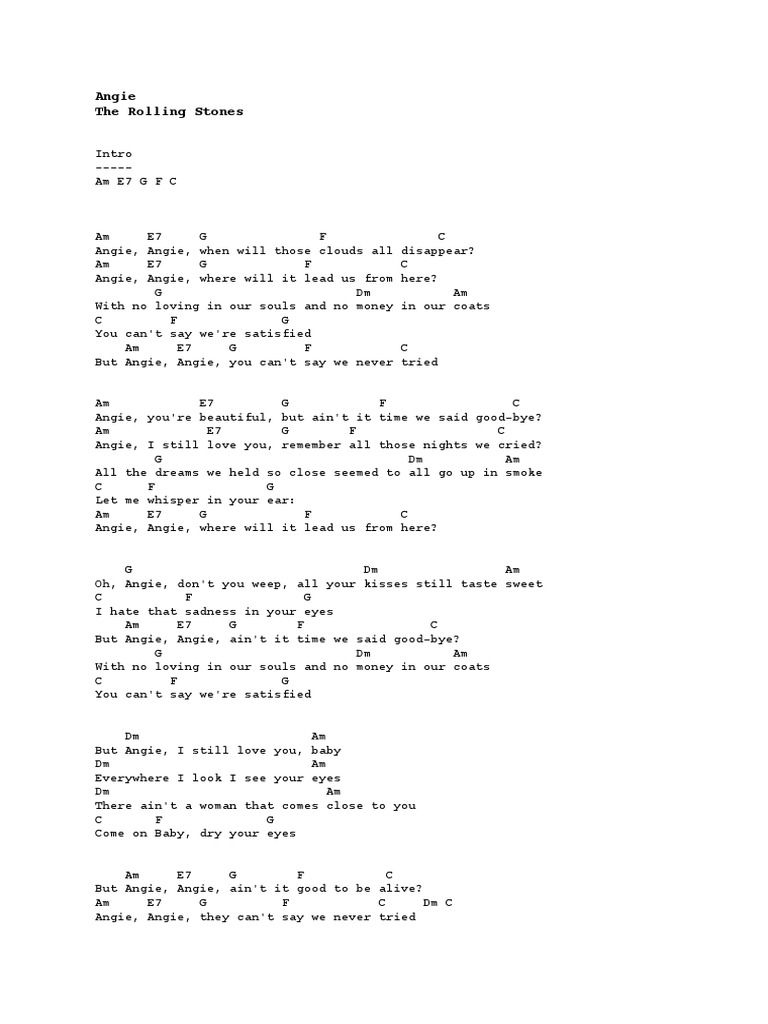 Angie - Rolling Stones (Chords) | PDF