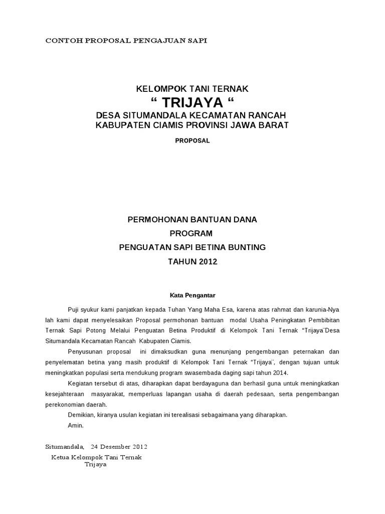 Contoh Proposal Pengajuan Sapi