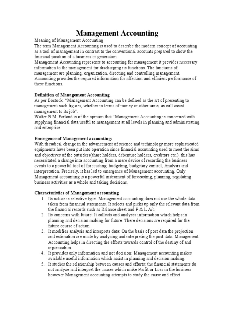 Overview of Management Accounting | PDF | Management Accounting ...