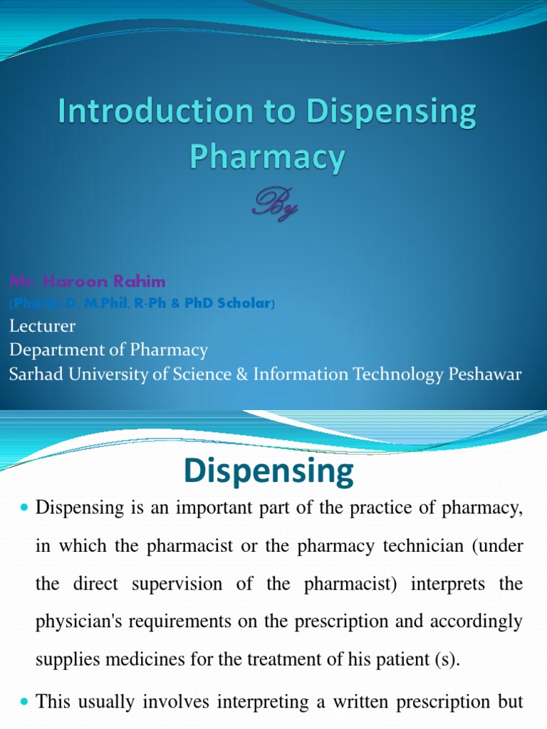 Introduction To Dispensing PDF Medical Prescription Pharmacy