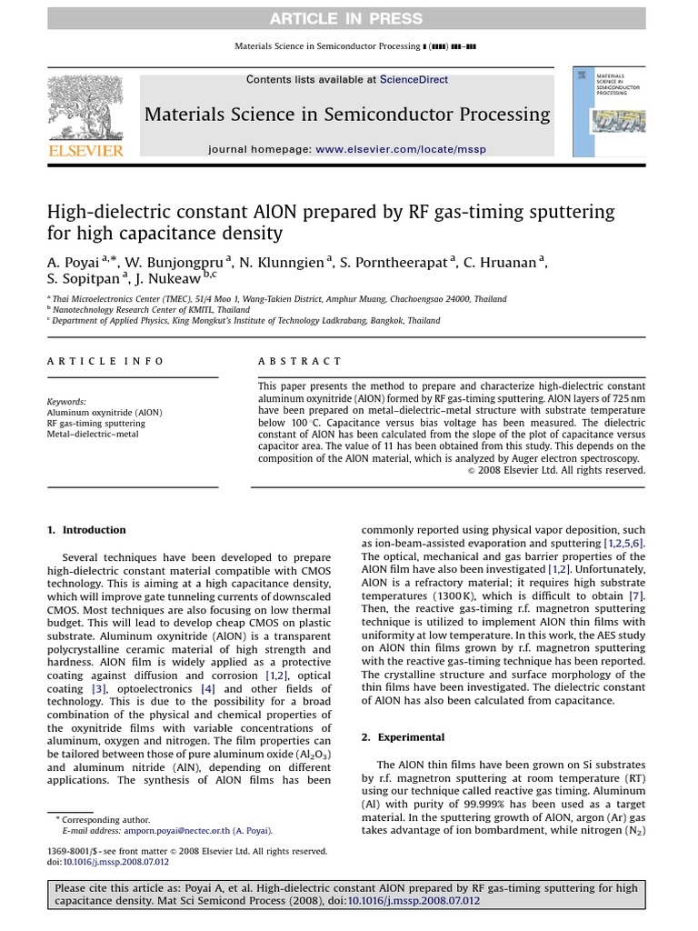 Materials Science in Semiconductor Processing PDF Capacitor