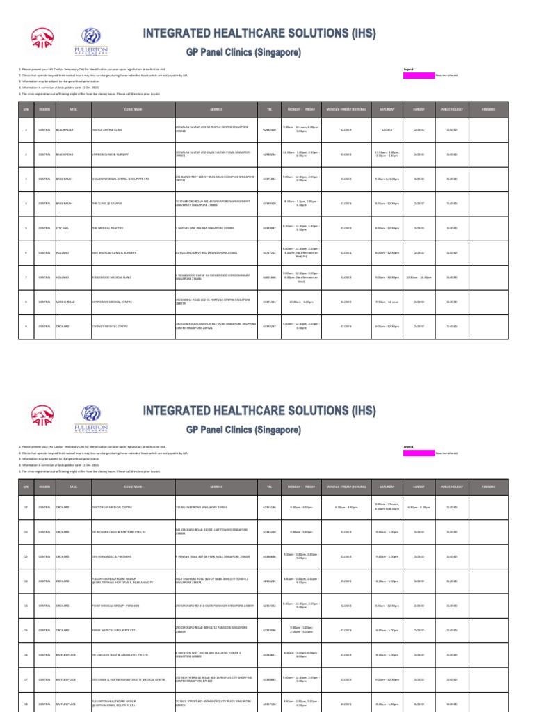 AIA IHS Clinics With TCM - Generic (120613) | PDF | Singapore | World ...