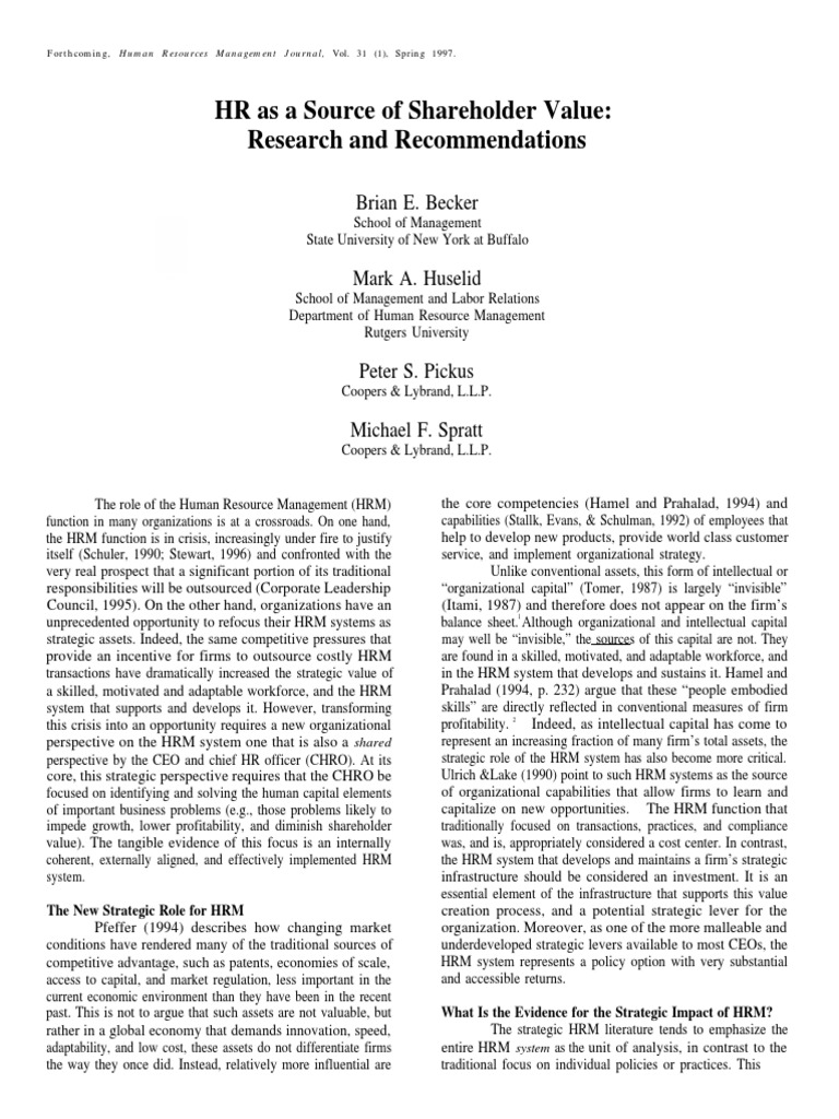Hr as a source of shareholder value essay 06 picture