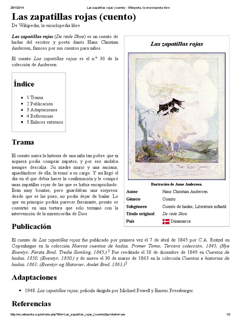 ligeramente tenga en cuenta espía Las Zapatillas Rojas (Cuento) - Wikipedia, La Enciclopedia Libre | PDF