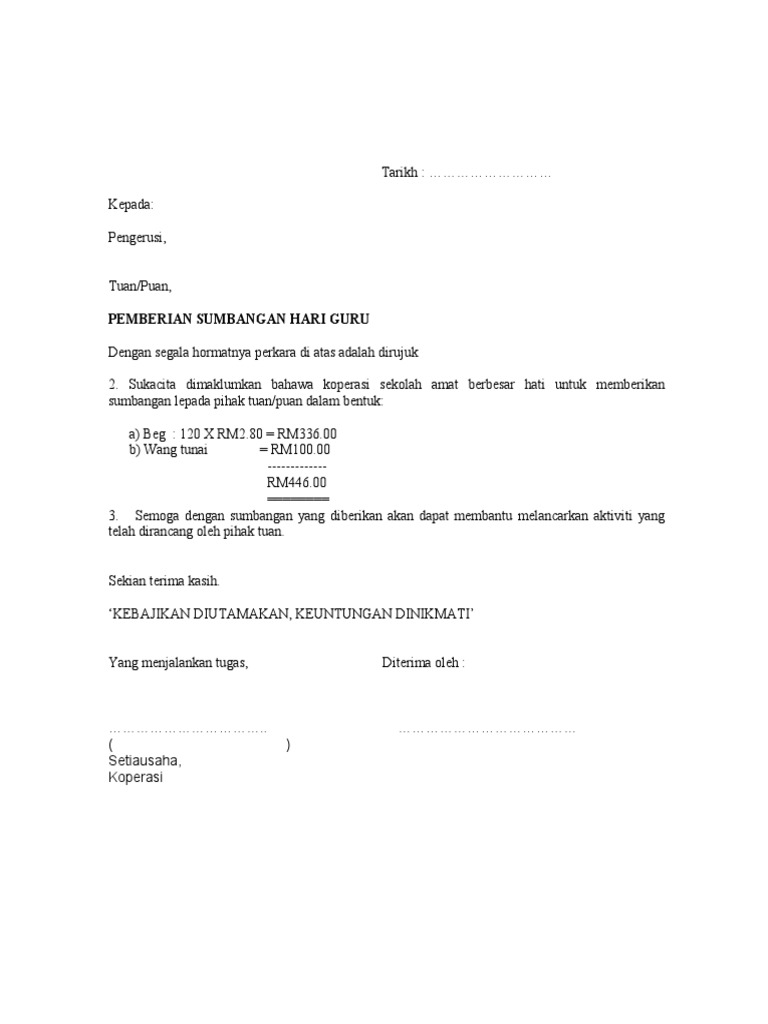 Contoh Surat Memohon Sumbangan Jersi