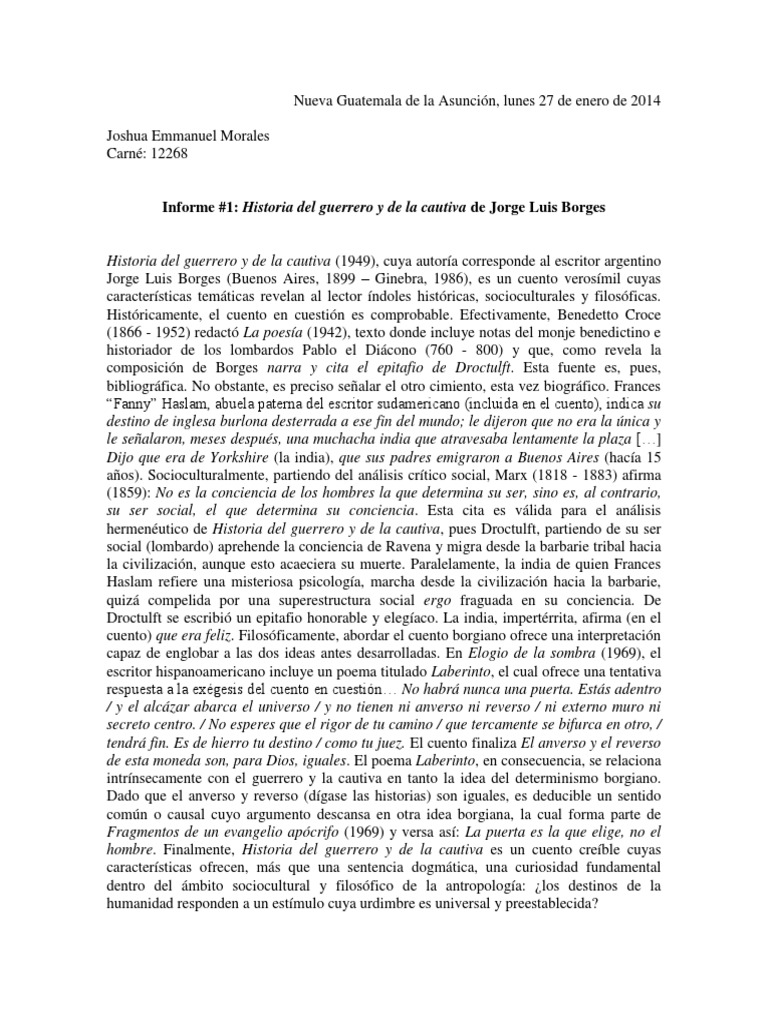 Informe 1 Historia Del Guerrero y de La Cautiva Descargar gratis PDF