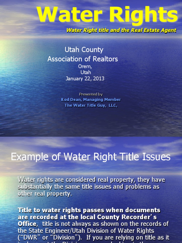 Water Rights in Utah Real Estate | PDF | Water Right | Conveyancing